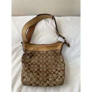 Coach Beige Tan Bag Purse Signature Jacquard Leather Certified Authentic.